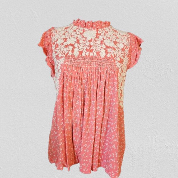 Claudine Pink Printed Embroidered THML Top - Size SMALL - Picture 4 of 9